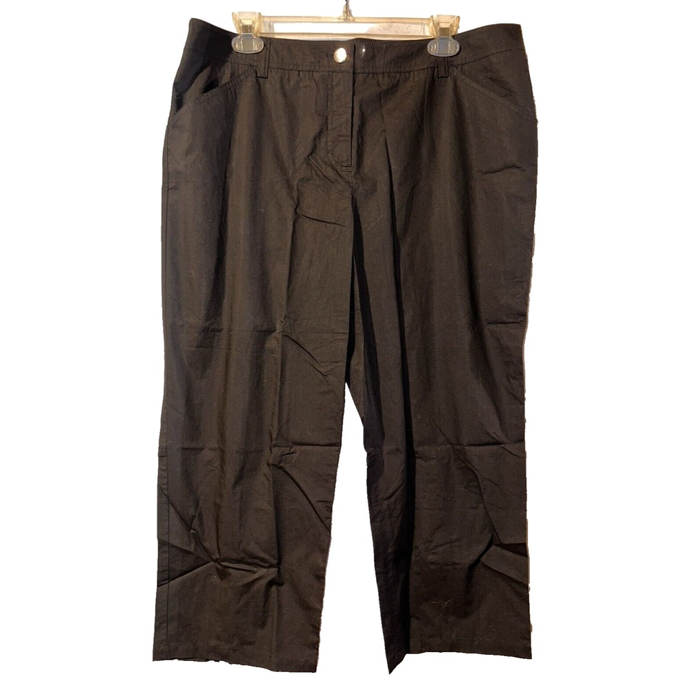 AGB Womens Black Cotton Cropped Utility Pants Back Hem Zip Size 12 Capri Moto